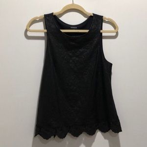 Express blouse, faux leather front with lace trim